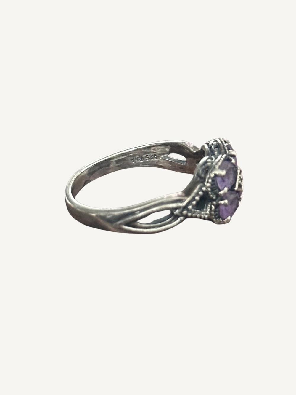 Sterling Silver Amethyst Marcasite Ring Size 8.25 Victorian Revival 925 - Picture 7 of 9